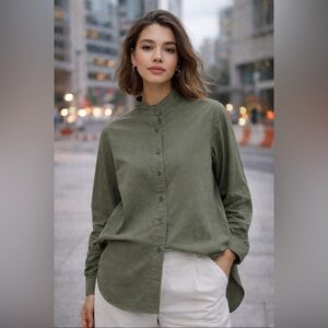 Frame Green Cotton Button Down Tunic Streetwear Natural Fibers Military Small